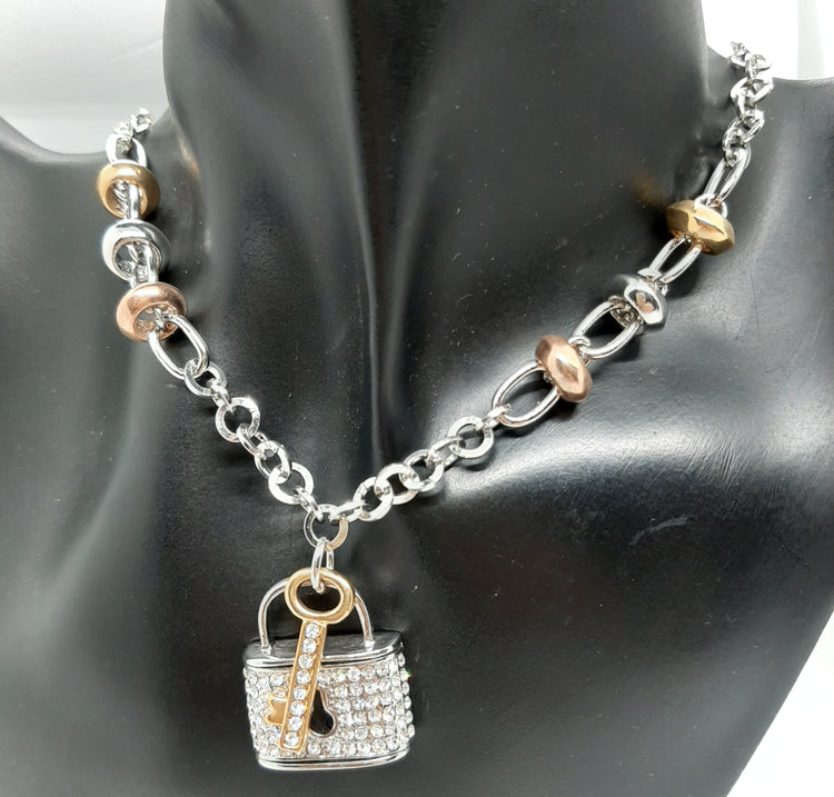 Collana LUCCHETTO CHIAVE con strass bicolor