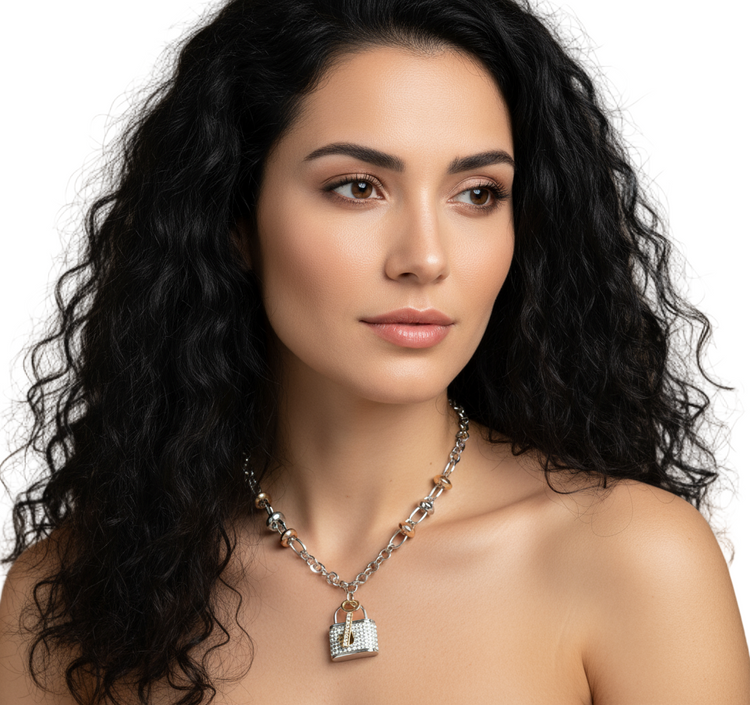 Collana LUCCHETTO CHIAVE con strass bicolor