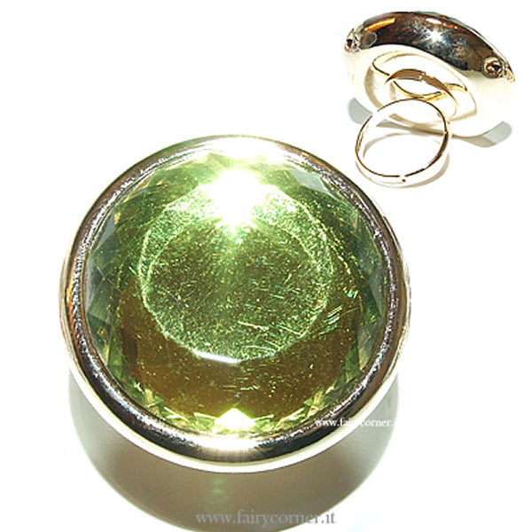 Gold Tone Ring with Large Green Stone - Adjustable