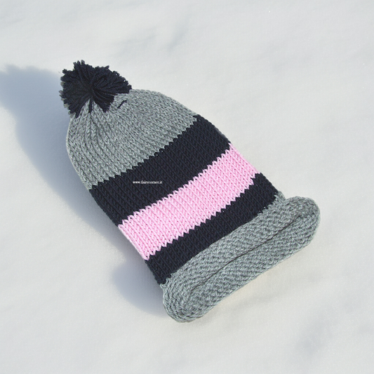 berretto donna artigianale lana merinos grigio blu rosa