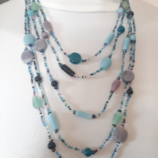 Collana Multifilo Degradé Perline Blu Azzurro - Scalata