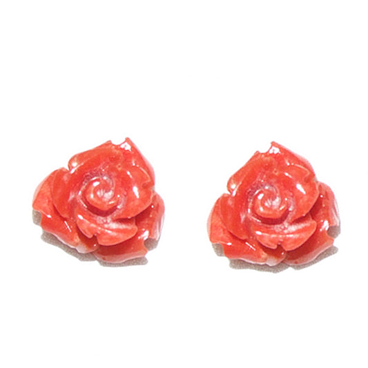 Earrings in silver and 18 kt gold PINK red coral paste