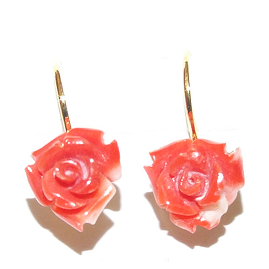 Leverback earrings in 18 kt PINK gold and silver with red coral paste