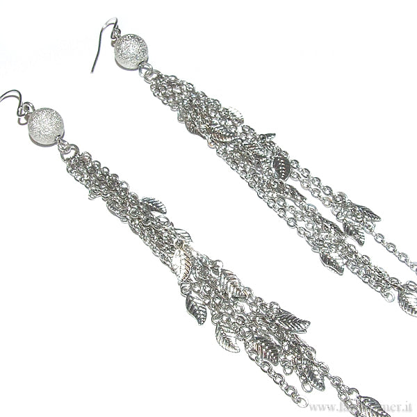 Women's long earrings SPHERE leaves SILVER or GOLD tone