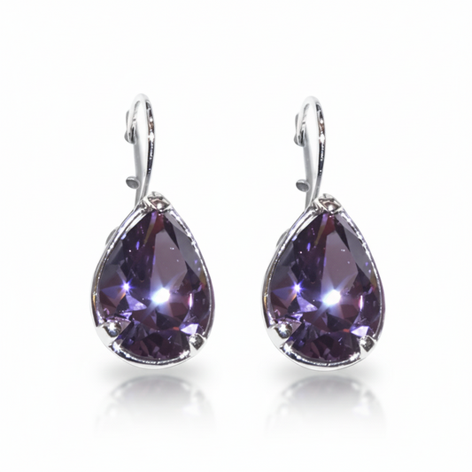 silver tone purple drop earrings