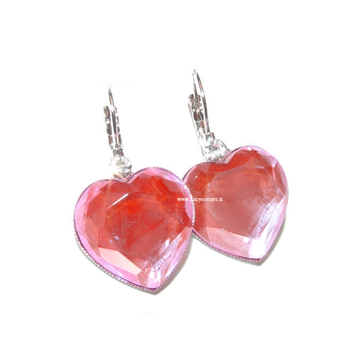 women's silver tone pink HEART earrings