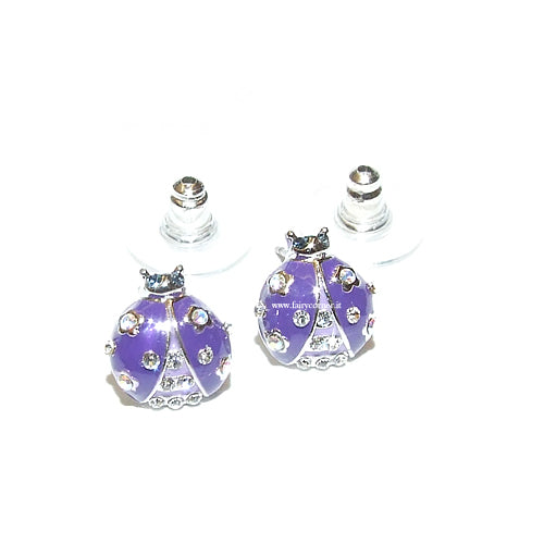 purple ladybug earrings for women and girls with rhinestones