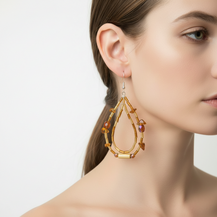 Women's amber bead pendant earrings