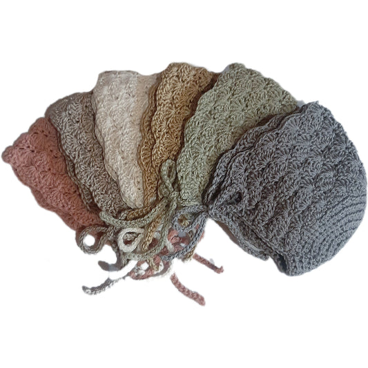 Cuffia neonata neonato con lacci - uncinetto artigianale - tg 0-3