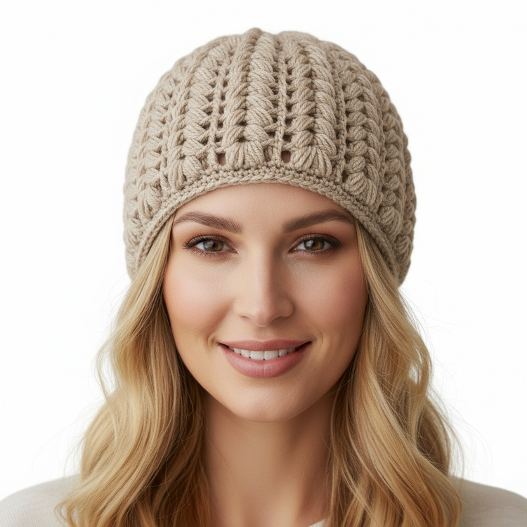 Women's wool pouff handmade crochet beanie in various colours
