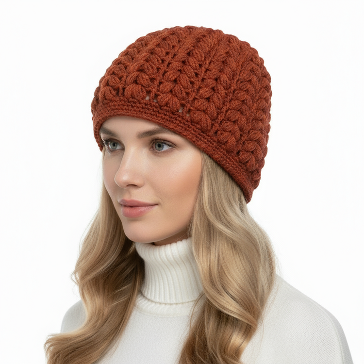 Women's wool pouff handmade crochet beanie in various colours