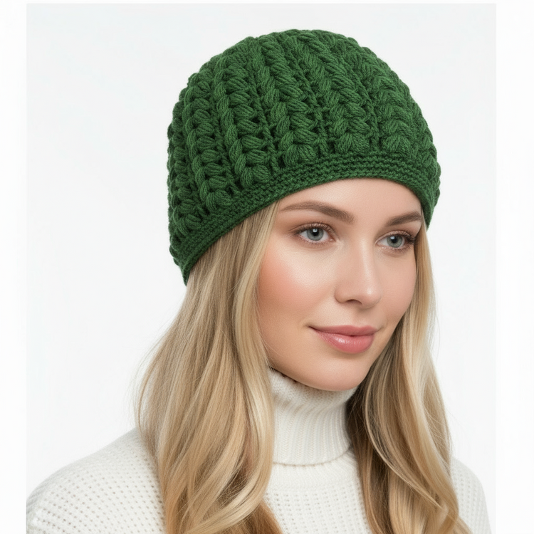 Women's wool pouff handmade crochet beanie in various colours
