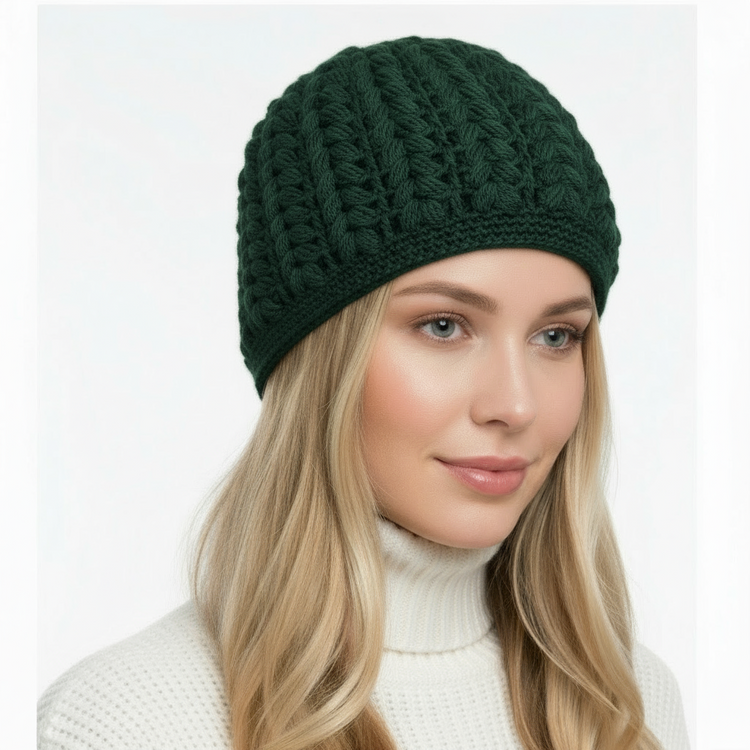 Women's wool pouff handmade crochet beanie in various colours