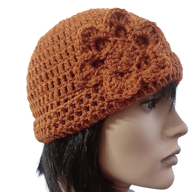 berretto cappello donna lana FIORE fatto a mano uncinetto artigianale + colori