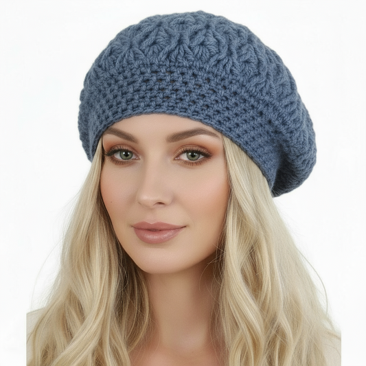 Women's INTRECCI handcrafted crochet wool cap BLUE JEANS