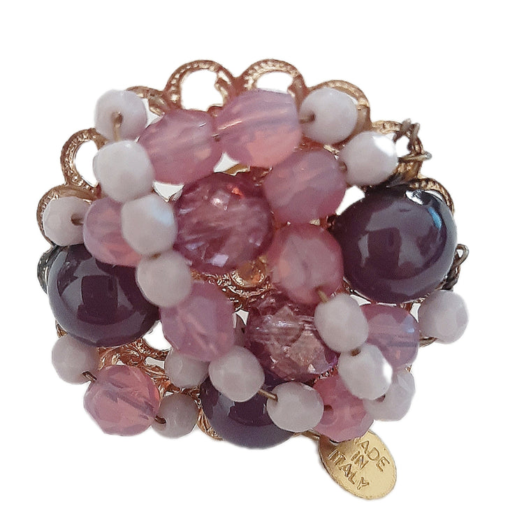 Anello donna tono oro con perline ROSA VIOLA regolabile