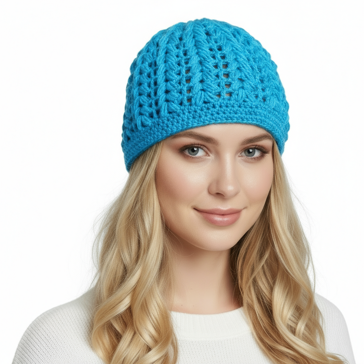 Women's wool pouff handmade crochet beanie in various colours