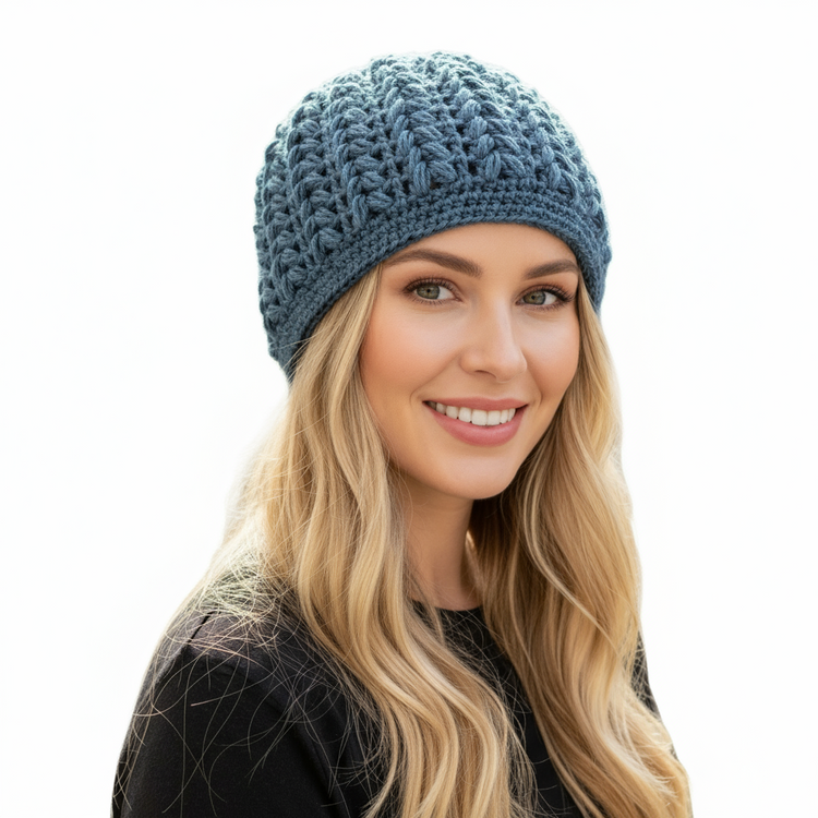 Women's wool pouff handmade crochet beanie in various colours