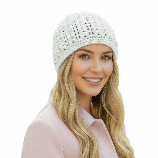 Women's wool pouff handmade crochet beanie in various colours