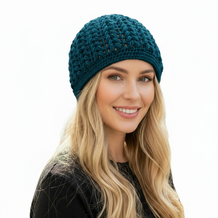 Women's wool pouff handmade crochet beanie in various colours