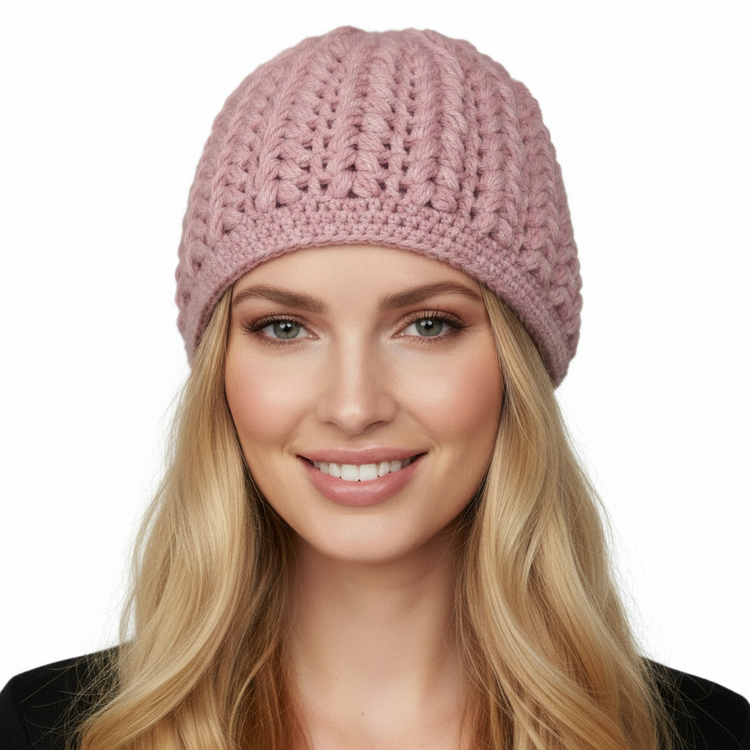 Women's wool pouff handmade crochet beanie in various colours