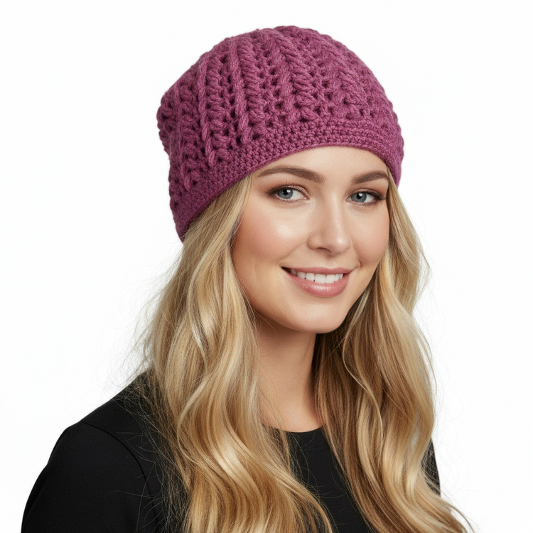 Women's wool pouff handmade crochet beanie in various colours