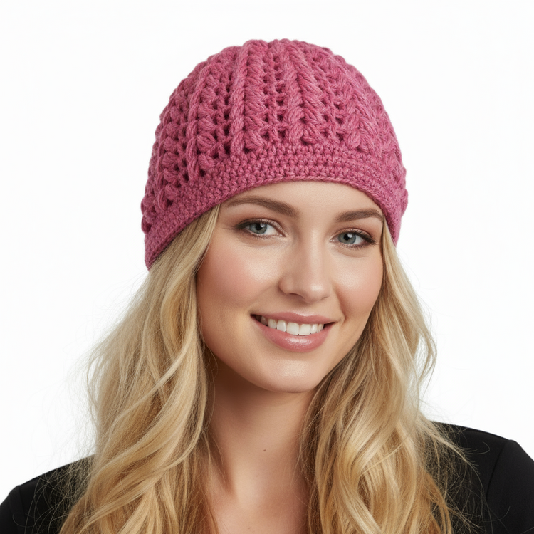 Women's wool pouff handmade crochet beanie in various colours
