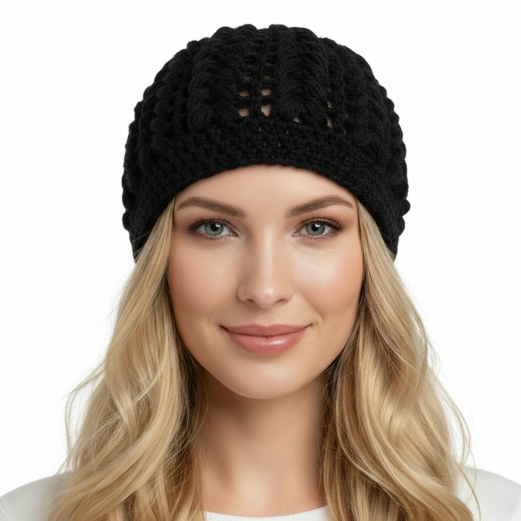 Women's wool pouff handmade crochet beanie in various colours