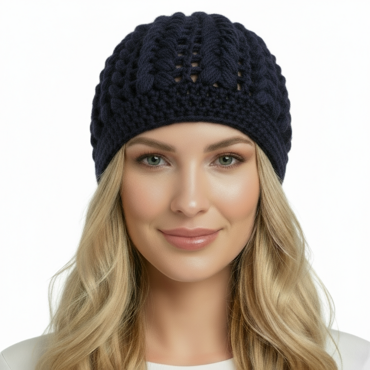 Women's wool pouff handmade crochet beanie in various colours
