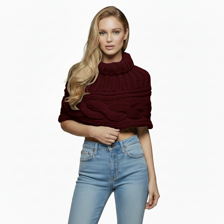 Women's braided high neck shrug in handcrafted wool in various colours