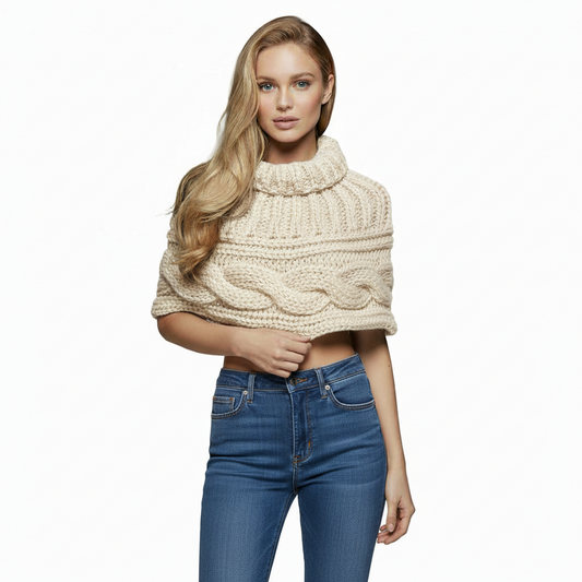 Coprispalle donna treccia collo alto in lana artigianale vari colori