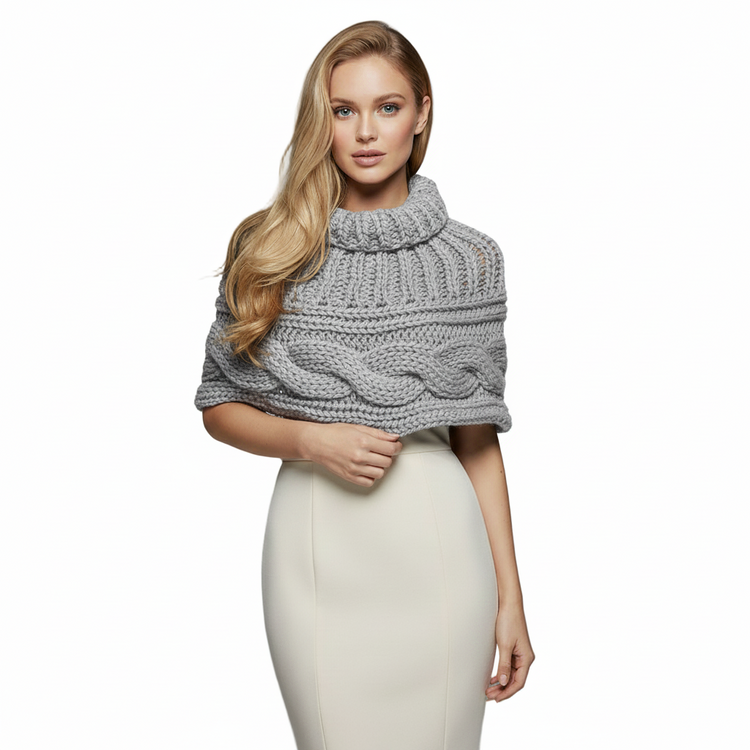 Women's braided high neck shrug in handcrafted wool in various colours