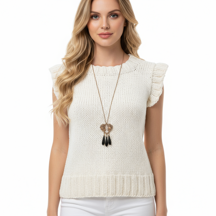 Women's sleeveless wool vest - milky white size S/M