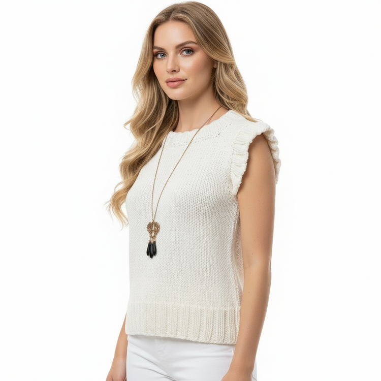 Women's sleeveless wool vest - milky white size S/M