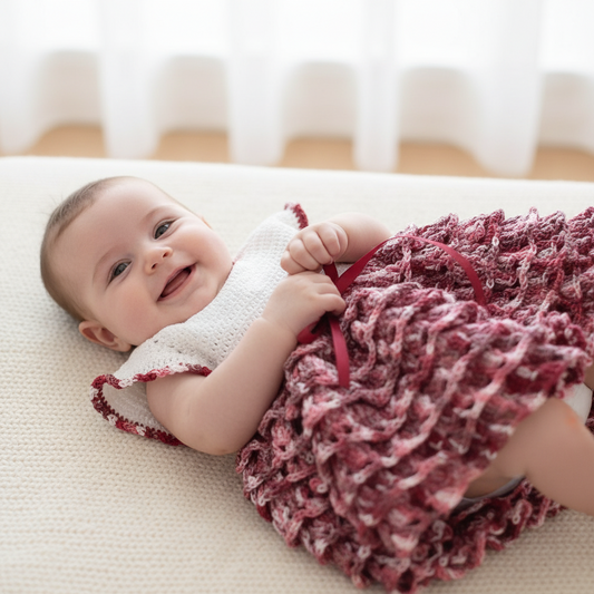 Abito vestito BonBon neonata 6 - 12 mesi cotone uncinetto Amaranto sfumato