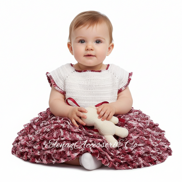 Abito vestito BonBon neonata 6 - 12 mesi cotone uncinetto Amaranto sfumato