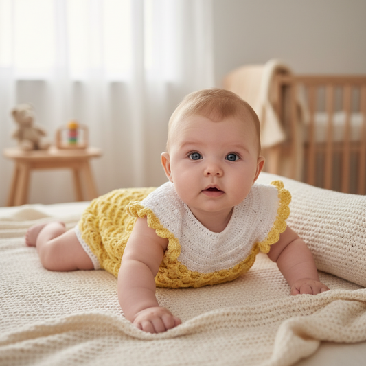 Pagliaccetto neonato neonata cotone 100% tg 0-3 Giallo - artigianale uncinetto