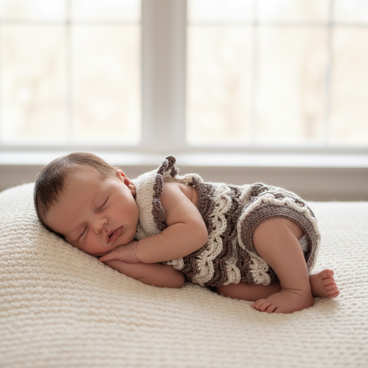 100% cotton newborn romper size 0-3 ecru dove gray - handmade crochet