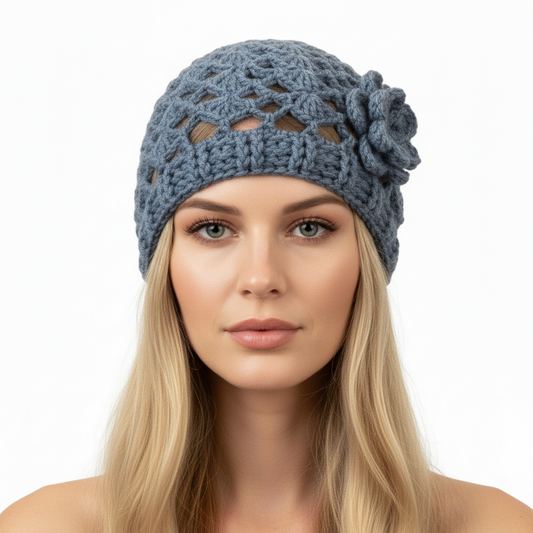 Women's CHERIE handcrafted crochet JEANS wool cap