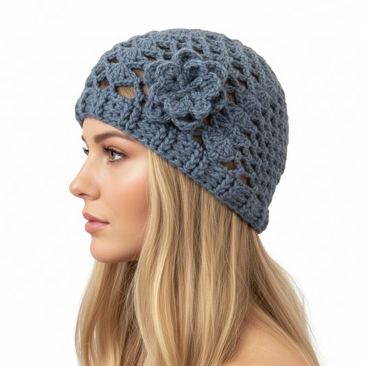 Women's CHERIE handcrafted crochet JEANS wool cap