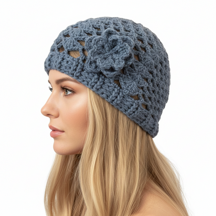 Women's CHERIE handcrafted crochet JEANS wool cap