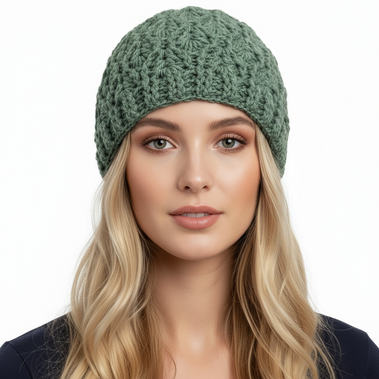 Women's wool INTRECCI handcrafted crochet cap GREEN