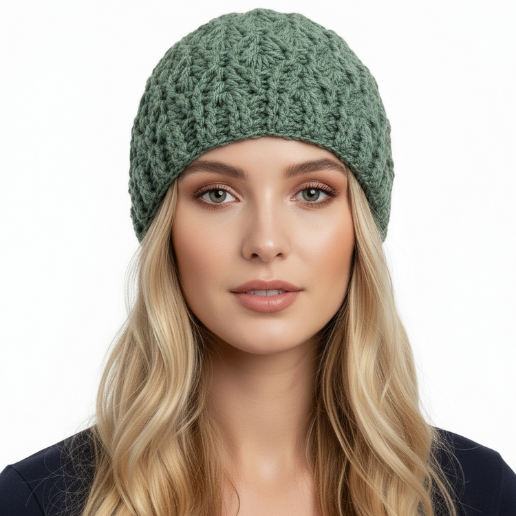 Women's wool INTRECCI handcrafted crochet cap GREEN