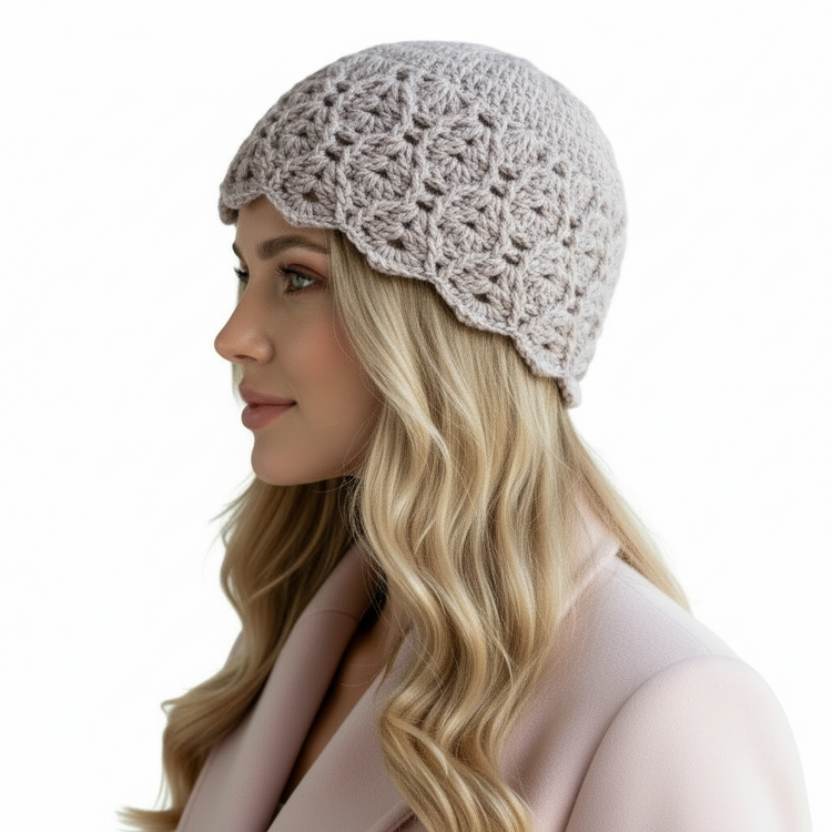 Women's wool INTRECCI handcrafted crochet cap. MELANGE GRAY