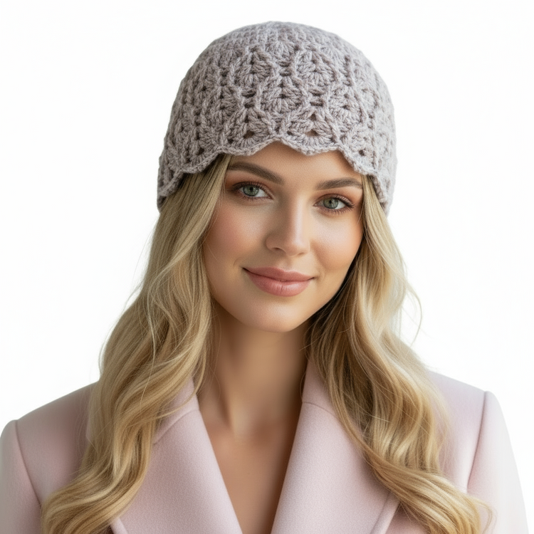 Women's wool INTRECCI handcrafted crochet cap. MELANGE GRAY