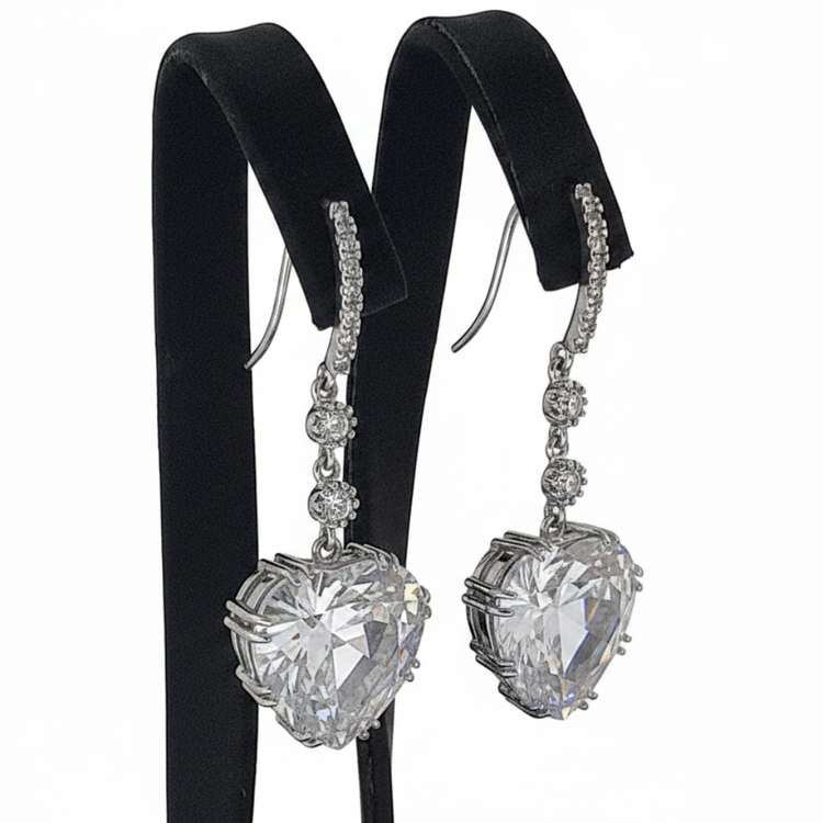 Women's HEART earrings with rhinestone zircon