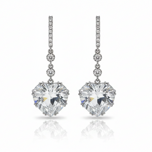 Women's HEART earrings with rhinestone zircon