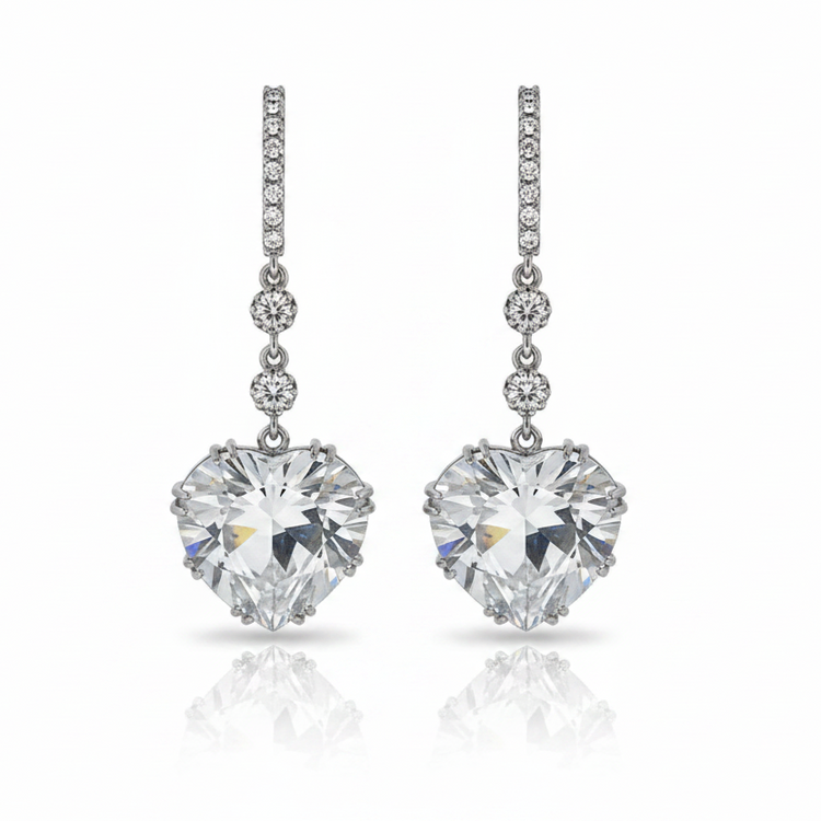 Women's HEART earrings with rhinestone zircon