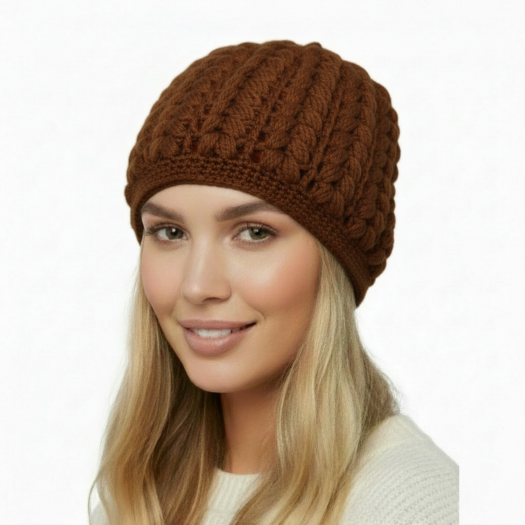 Women's wool pouff handmade crochet beanie in various colours