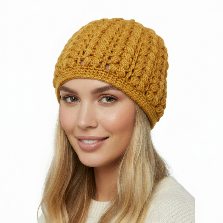 Women's wool pouff handmade crochet beanie in various colours